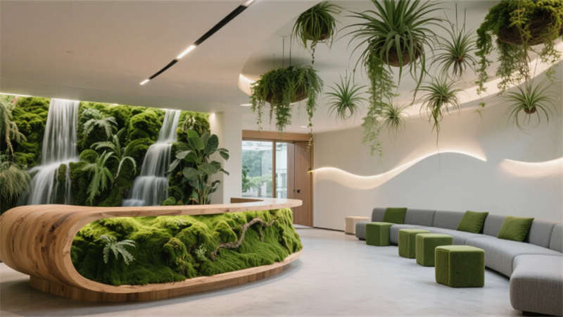 綠植呼吸幕墻與光影協(xié)作生態(tài)，合肥2000平辦公室裝修設(shè)計效果圖